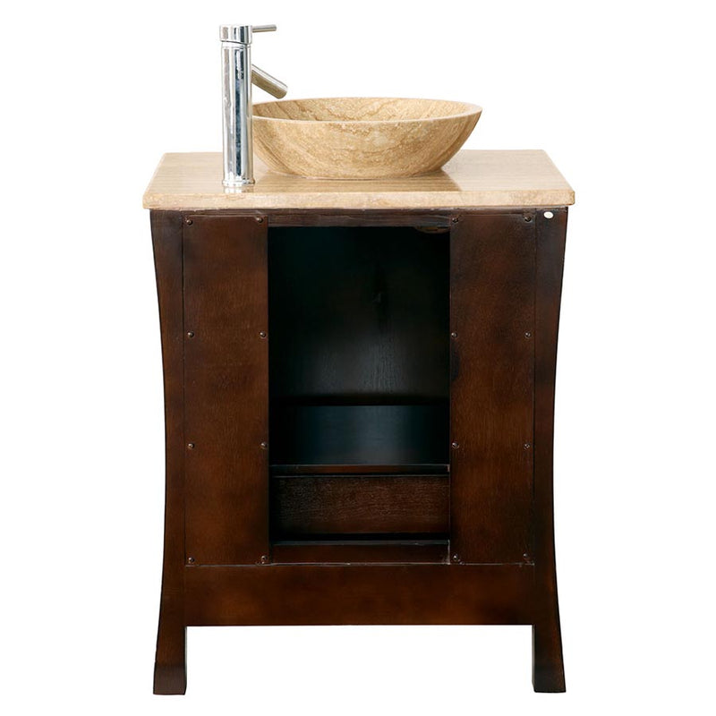 Silkroad Exclusive HYP-0714-T-TT-26 26" Red Chestnut vessel vanity, back view showing the plumbing opening