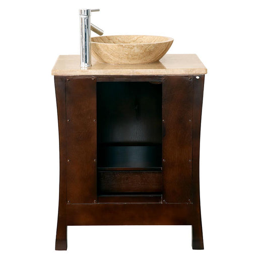 Silkroad Exclusive HYP-0714-T-TT-26 26" Red Chestnut vessel vanity, back view showing the plumbing opening