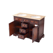Silkroad Exclusive HYP-0716-T-UWC-48 48" Red Chestnut double vanity, doors and drawers open on white