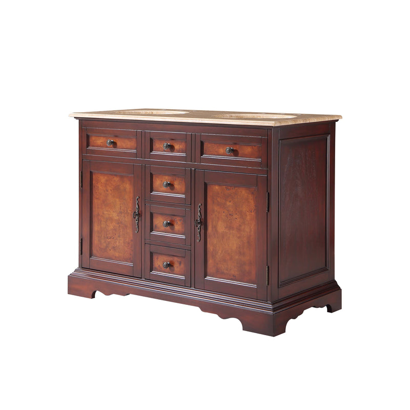 Silkroad Exclusive HYP-0716-T-UWC-48 48" Red Chestnut double vanity, front three-quarter view on white