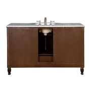 Silkroad Exclusive HYP-0717-WM-UWC-58 58" Dark Walnut single sink vanity, back view showing the open plumbing cut-out