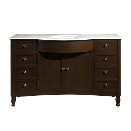 Silkroad Exclusive HYP-0717-WM-UWC-58 58" Dark Walnut single sink vanity, front view on white