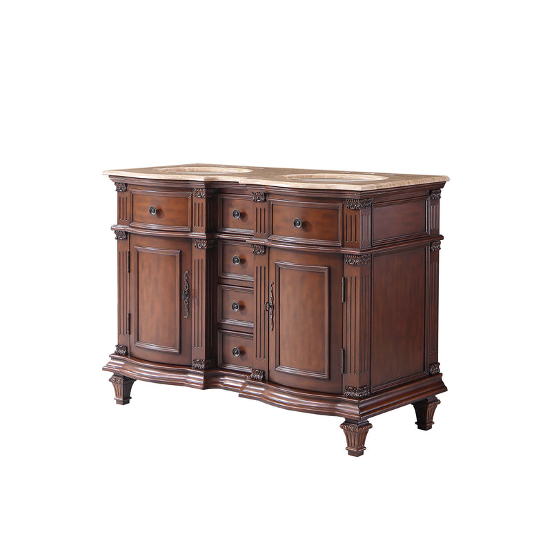 Silkroad Exclusive HYP-0722-T-UWC-48 48" Brazilian Rosewood double sink vanity, front view on white