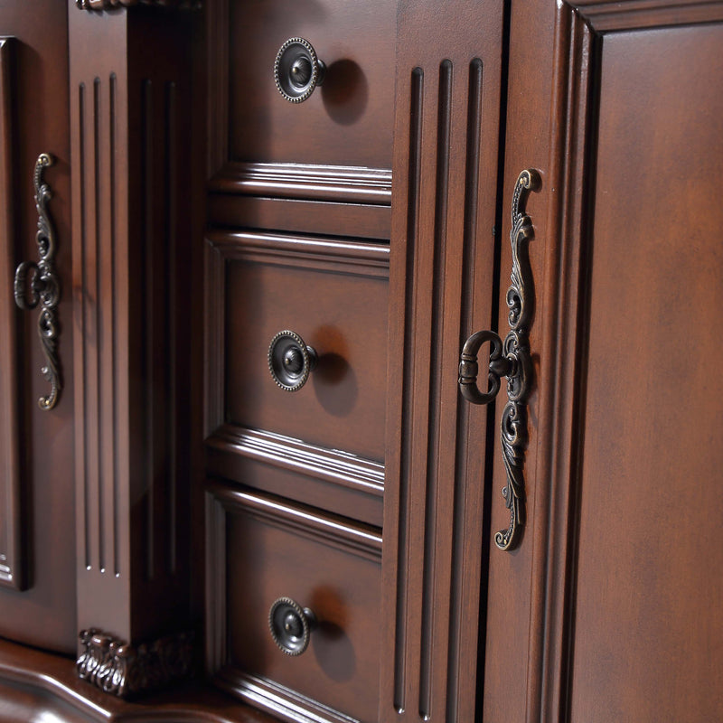 Silkroad Exclusive HYP-0722-T-UWC-48 48" Brazilian Rosewood double sink vanity, close-up of the door and drawer hardware