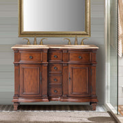 Silkroad Exclusive HYP-0722-T-UWC-48 48" Brazilian Rosewood double sink vanity, front view in a bathroom