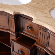 Silkroad Exclusive HYP-0722-T-UWC-48 48" Brazilian Rosewood double sink vanity, with drawers pulled out showing storage