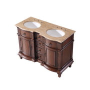 Silkroad Exclusive HYP-0722-T-UWC-48 48" Brazilian Rosewood double sink vanity, three-quarter view, on white