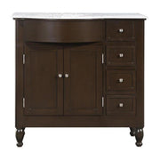 Silkroad Exclusive HYP-0902-WM-UWC-38-L 38" Dark Walnut vanity with Carrara White top, sink on the left, front view on white
