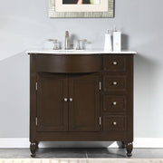 Silkroad Exclusive HYP-0902-WM-UWC-38-L installed in a grey bathroom with brushed nickel widespread faucet