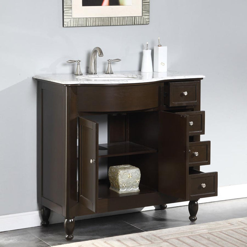 Silkroad Exclusive HYP-0902-WM-UWC-38-L doors and side drawers open showing the shelf