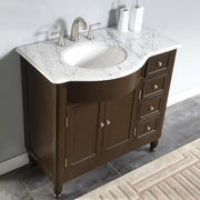 Silkroad Exclusive HYP-0902-WM-UWC-38-L high angle of the Carrara White marble top and white oval sink set to the left