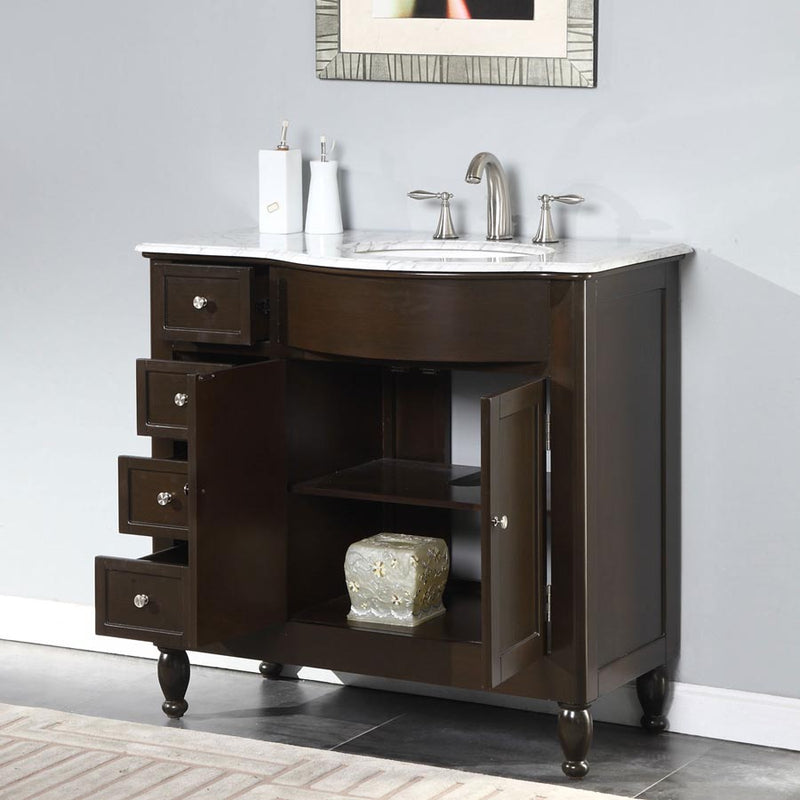 Silkroad Exclusive HYP-0902-WM-UWC-38-R doors and side drawers open showing the shelf