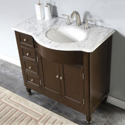 Silkroad Exclusive HYP-0902-WM-UWC-38-R high angle of the Carrara White marble top and white oval sink set to the right