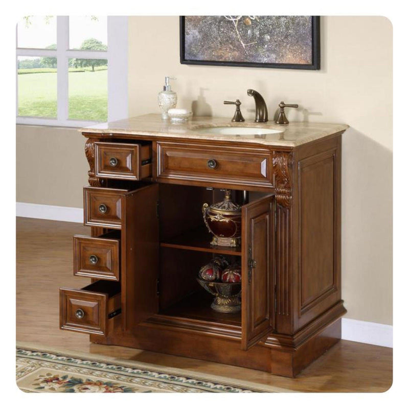 Silkroad Exclusive HYP-0904-T-UIC-38-R doors and side drawers open showing the interior shelf