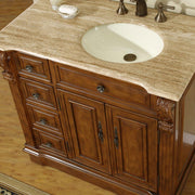 Silkroad Exclusive HYP-0904-T-UIC-38-R close-up of the ivory undermount sink, carved corbel and side drawers