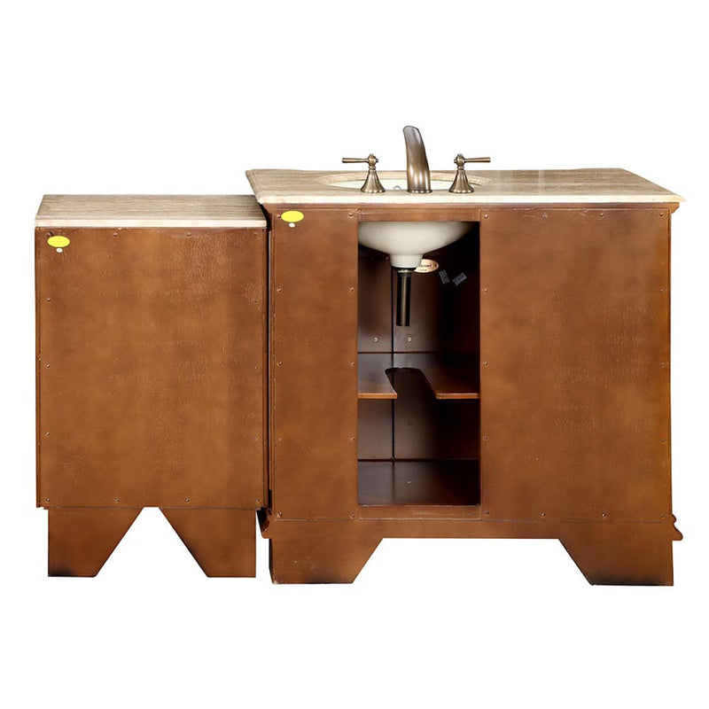 Silkroad Exclusive HYP-0904-T-UIC-58-R back view on white showing the plumbing cutout and drawer bank