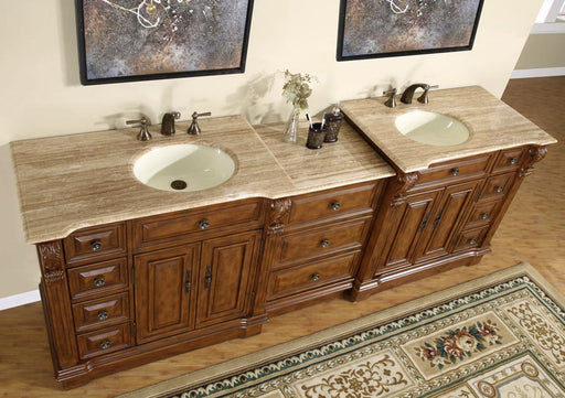 Silkroad Exclusive HYP-0904-T-UIC-95 three-quarter view of both sink cabinets and the drawer bank