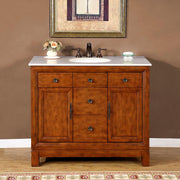 Silkroad Exclusive HYP-0911-CM-UWC-42 42" Cherry single sink vanity, front view in a bathroom