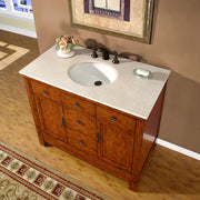 Silkroad Exclusive HYP-0911-CM-UWC-42 42" Cherry single sink vanity, three-quarter view in a bathroom