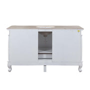 Silkroad Exclusive JB-0273-CM-UWC-60 60" Antique White single sink vanity, back view showing the plumbing opening