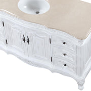 Silkroad Exclusive JB-0273-CM-UWC-60 60" Antique White single sink vanity, close-up of the marble edge profile