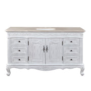Silkroad Exclusive JB-0273-CM-UWC-60 60" Antique White single sink vanity, Crema Marfil top, front view on white