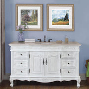 Silkroad Exclusive JB-0273-CM-UWC-60 60" Antique White single sink vanity, installed in a bathroom, front view