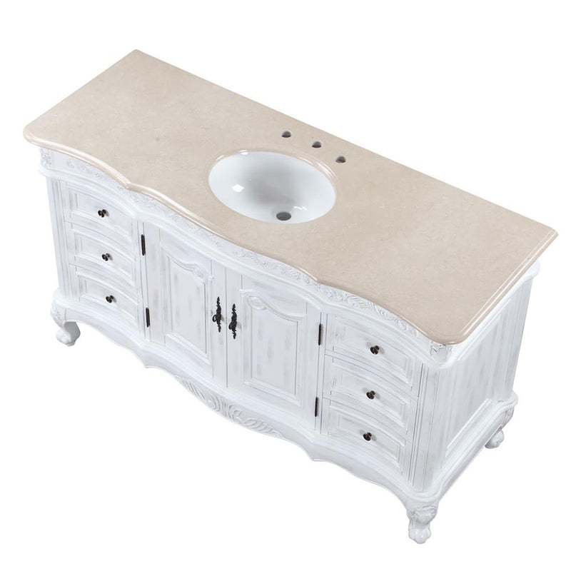 Silkroad Exclusive JB-0273-CM-UWC-60 high three-quarter view of the stone top and sink, on white
