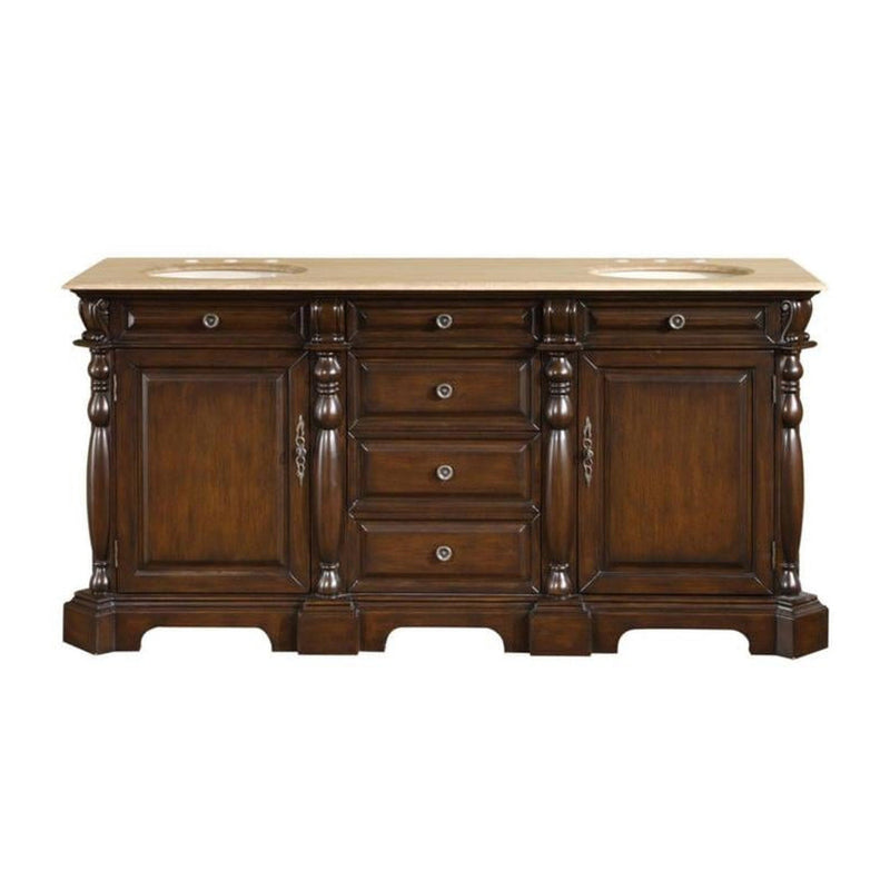 Silkroad Exclusive LTP-0176-T-UIC-72 72" Dark Chestnut double sink vanity, front view on white