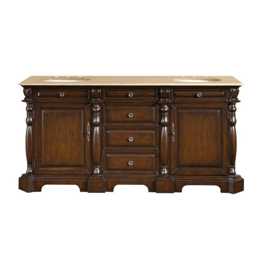 Silkroad Exclusive LTP-0176-T-UIC-72 72" Dark Chestnut double sink vanity, front view on white