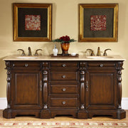 Silkroad Exclusive LTP-0176-T-UIC-72 72" Dark Chestnut double sink vanity, front view in a bathroom