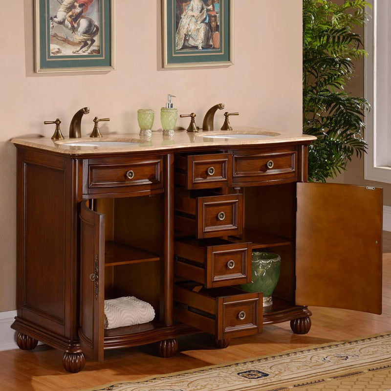 Silkroad Exclusive LTR-0180-T-UWC-52 doors and center drawers open showing interior storage