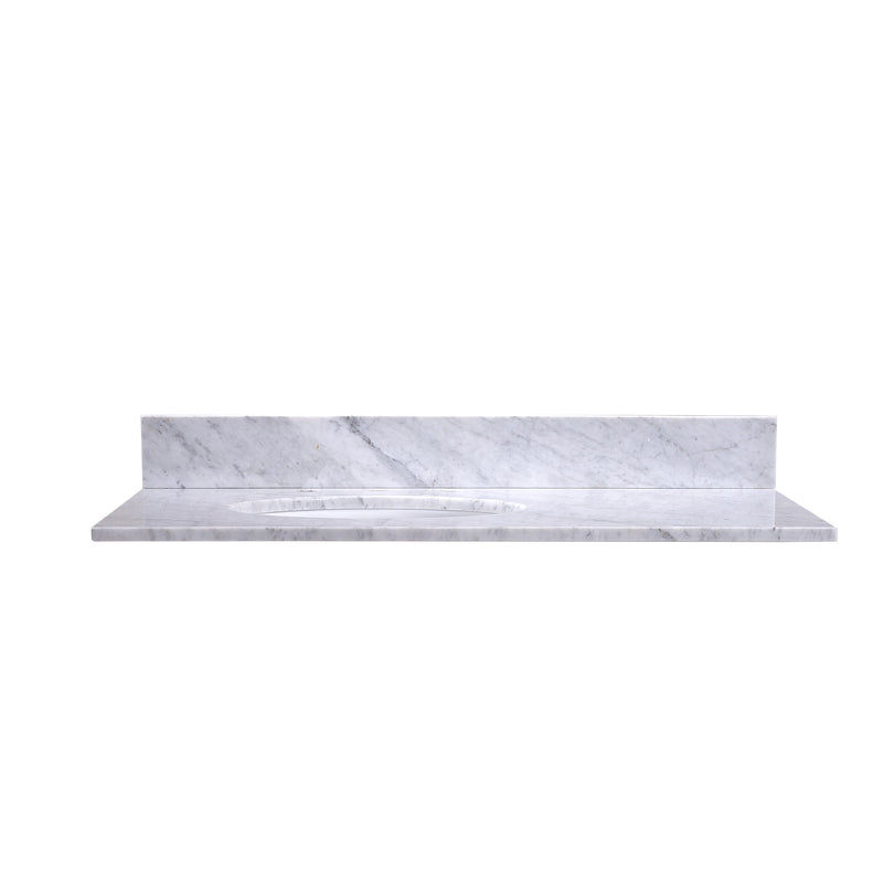 Silkroad Exclusive T36L03 36" Carrara top, left oval sink, front view showing the 4" backsplash