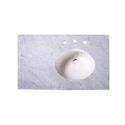 Silkroad Exclusive T36R03 36" Carrara White marble vanity top, top view of the sink and faucet drilling, sink on the right