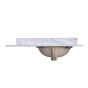 Silkroad Exclusive T36R03 36" Carrara White marble vanity top, front edge view showing the undermount bowl