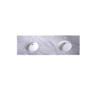 Silkroad Exclusive T72D06 72" Carrara marble double sink vanity top, top view of the sinks and faucet holes