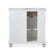 Silkroad Exclusive V0213WW36L 36" Antique White vanity, left sink, back view showing the plumbing opening