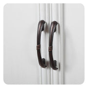 Silkroad Exclusive V0213WW36L 36" Antique White vanity, left sink, close-up of the oil rubbed bronze door pulls