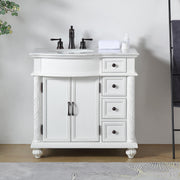 Silkroad Exclusive V0213WW36L 36" Antique White vanity, left sink, front view in a bathroom