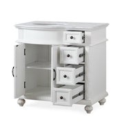 Silkroad Exclusive V0213WW36L 36" Antique White vanity, left sink, doors and drawers open on white