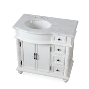 Silkroad Exclusive V0213WW36L 36" Antique White vanity, left sink, three-quarter view on white