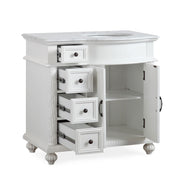 Silkroad Exclusive V0213WW36R 36" Antique White vanity, right sink, doors and drawers open on white