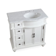 Silkroad Exclusive V0213WW36R 36" Antique White vanity, right sink, three-quarter view on white