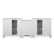 Silkroad Exclusive V0213WW90D 90.25" Antique White modular double vanity, back view showing the plumbing openings