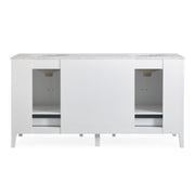 Silkroad Exclusive V0269WW68D 68" White double sink vanity, back view showing the open plumbing cut-out