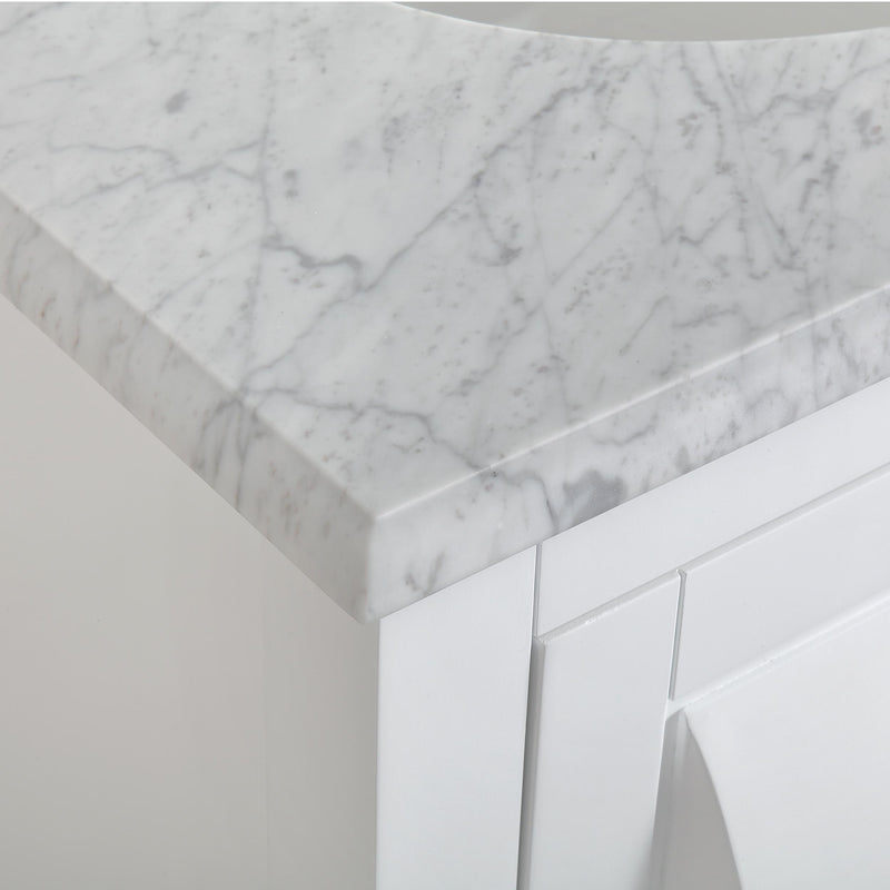 Silkroad Exclusive V0269WW68D 68" White double sink vanity, close-up of the stone top and edge profile