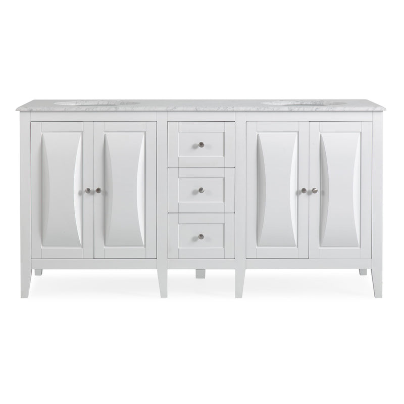 Silkroad Exclusive V0269WW68D 68" White double sink vanity, front view on white