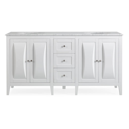 Silkroad Exclusive V0269WW68D 68" White double sink vanity, front view on white