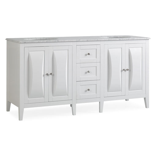 Silkroad Exclusive V0269WW68D 68" White double sink vanity, three-quarter view, on white
