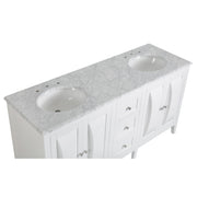 Silkroad Exclusive V0269WW68D 68" White double sink vanity, top view of the sink and faucet drilling, two sinks from above